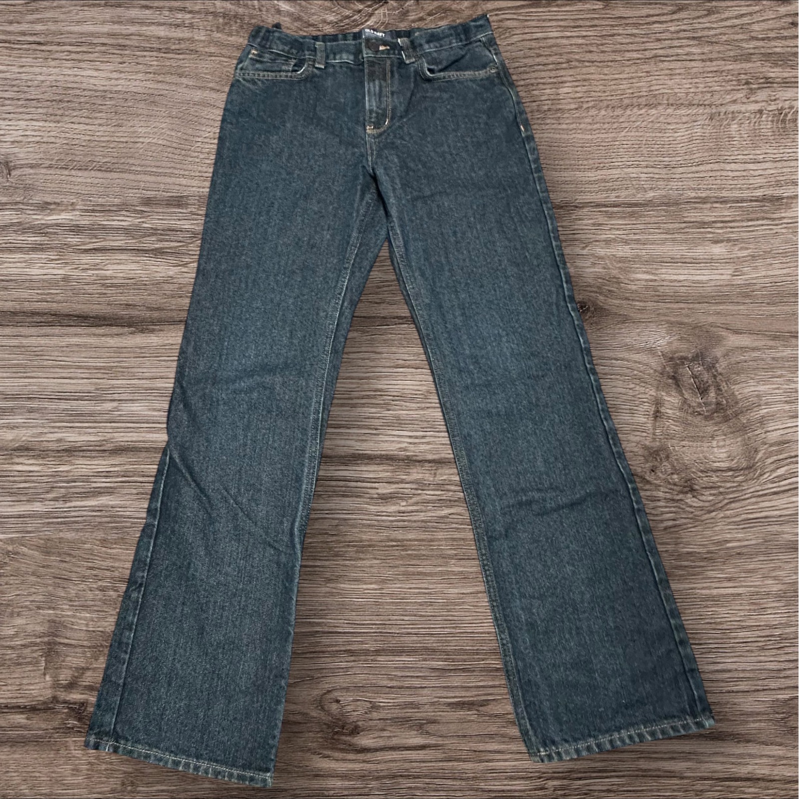 Old Navy Boys 16 Regular Loose Bootcut Jeans Adjustable Waist Dark Wash